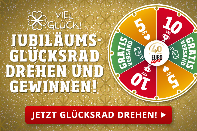 Jubiläums-Glücksrad drehen und gewinnen