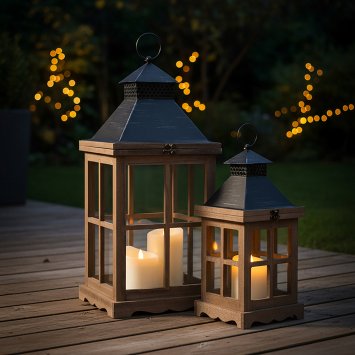 Laterne aus Holz im 2er Set 