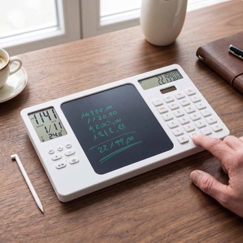 Tablette d'écriture électronique avec calculatrice et horloge