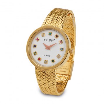 Montre plaqué or femme avec pierres précieuses