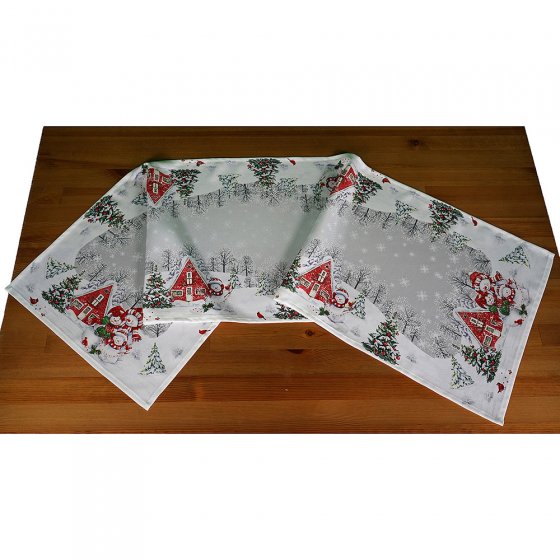 Chemin de table, famille de bonhommes de neige 