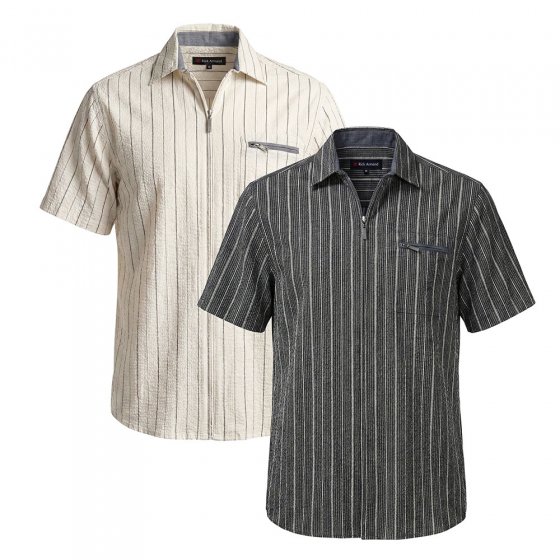 Chemise en seersucker avec fermeture éclair en lot 3XL (47/48) | Beige#Gris foncé