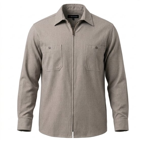 Chemise en flanelle avec fermeture éclair sur toute la longueur 3XL (47/48) | Taupe