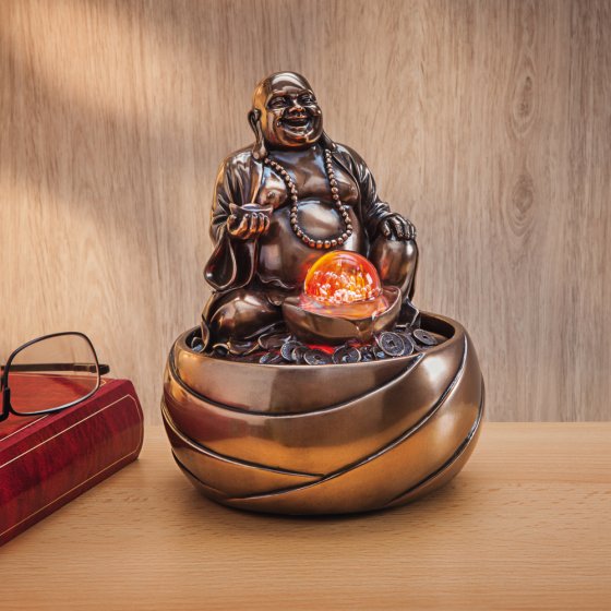 Bronzierter Buddha-Brunnen mit LED 