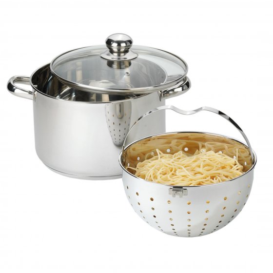 Casserole inox avec passoire pivotante 