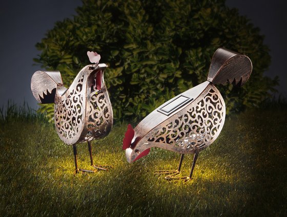Metall-Solar-Hühner, 2er Set 