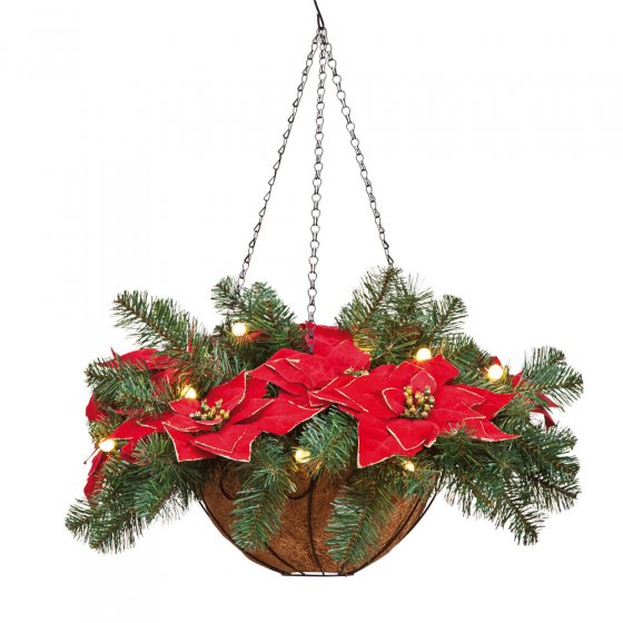 Corbeille de poinsettias à LED et minuterie