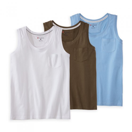 Baumwoll-Trägershirt 3er-Pack L | Weiß#Oliv#Hellblau