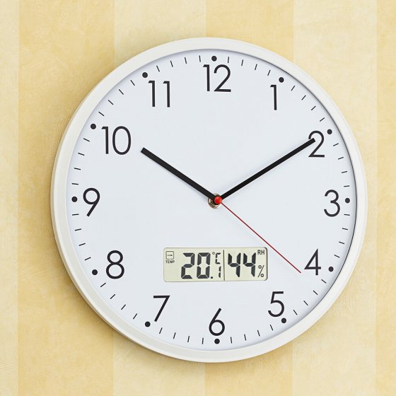 Lautlose Raumklima-Wanduhr