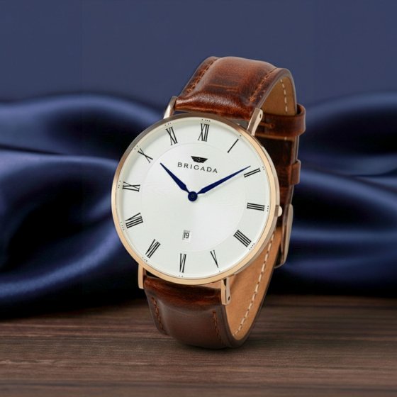 Goldene Herrenuhr Echtleder 