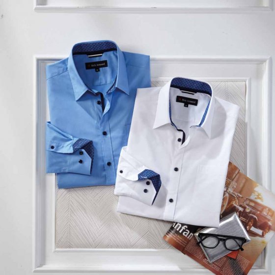 Stretchhemd m.Kontrasten, SET XL | Weiß#Hellblau