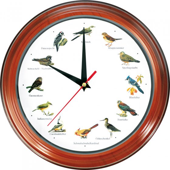 Wanduhr mit Original-Vogelstimmen 