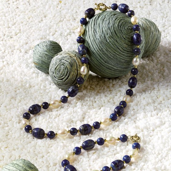 Collier lapis-lazuli et perles de culture 