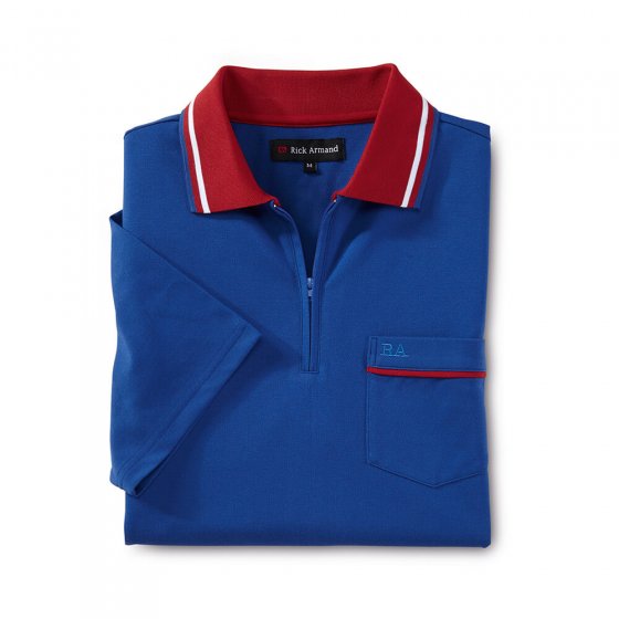 Piquéshirt m.Zipperkragen, SET XXL | Blau#Rot