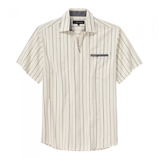 Chemise en seersucker avec fermeture éclair 3XL (47/48) | Beige