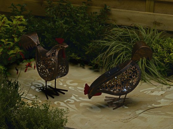 Metall-Solar-Hühner, 2er Set 