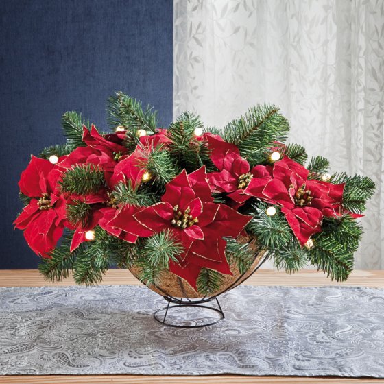 Corbeille de poinsettias à LED et minuterie