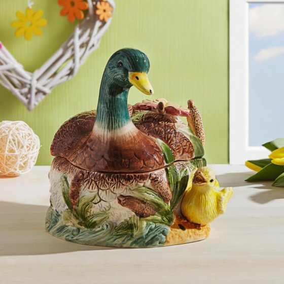 Keramik-Ente mit Jungem 
