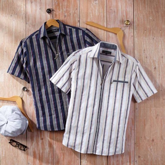 Seersuckerhemd mit Reißverschluss 3XL (47/48) | Marine