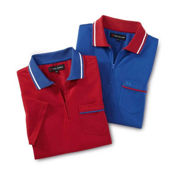 Piquéshirt m.Zipperkragen, SET XXL | Blau#Rot