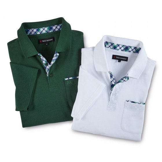 Poloshirt mit Kontrastbesatz 2er-Set M | Grün+Weiß