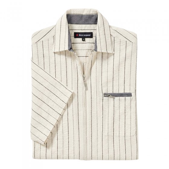 Chemise en seersucker avec fermeture éclair 3XL (47/48) | Beige