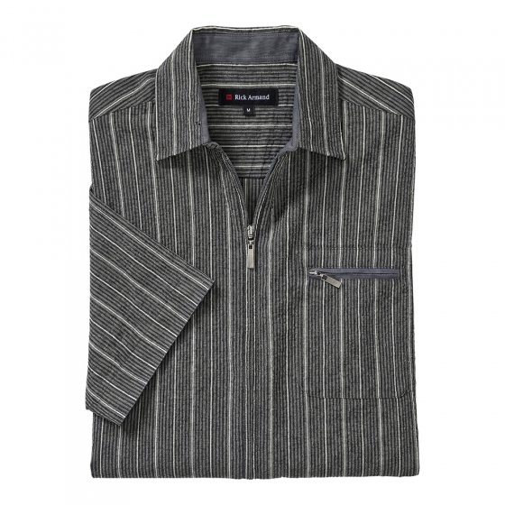 Seersuckerhemd mit Reißverschluss 3XL (47/48) | Dunkelgrau