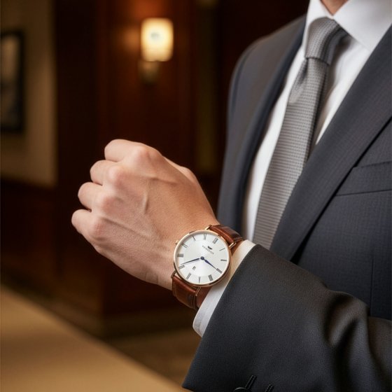 Goldene Herrenuhr Echtleder 