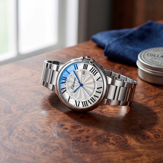 Herrenuhr mit blauen Zeigern 