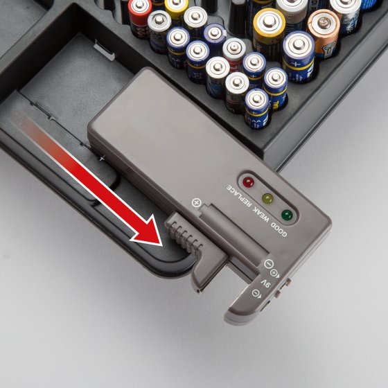 Relaxdays Batteriekoffer Mit Tester - Aufbewahrungsbox Für 134 Batterien | AA, AAA, C, D & 9V Block