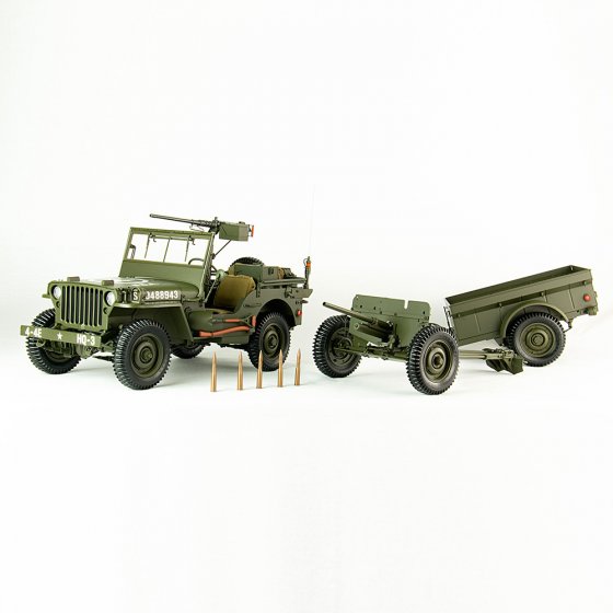 Willys Jeep MB mit Anhänger und Geschütz 