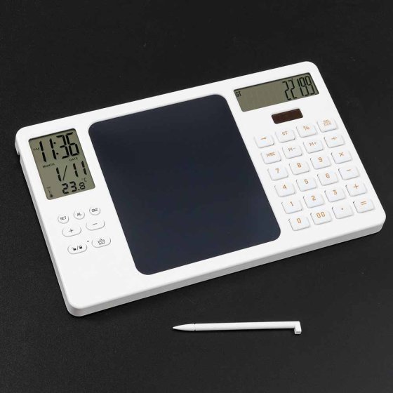Tablette d'écriture électronique avec calculatrice et horloge 