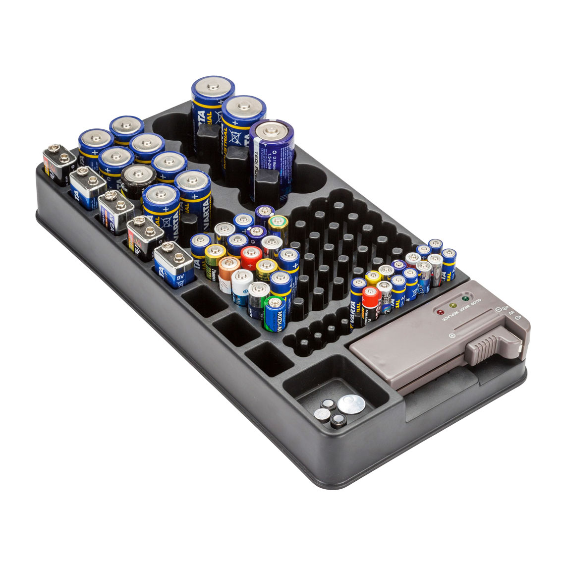 Batterie-Aufbewahrungsbox mit Tester | EUROtops.ch